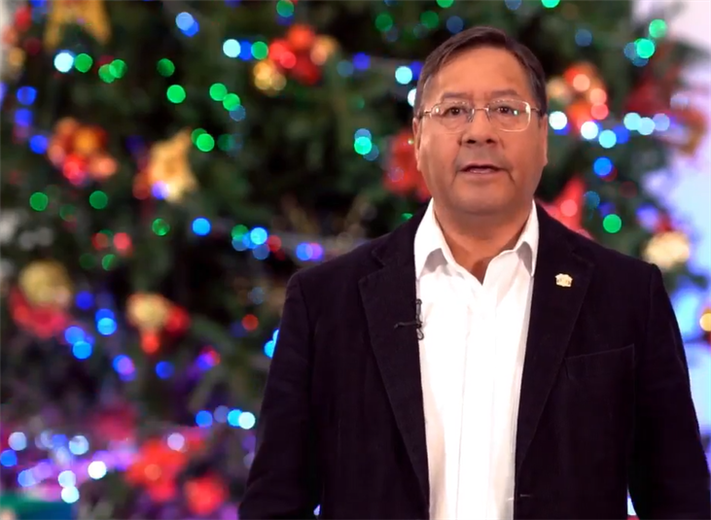El presidente Luis Arce durante su mensaje navideño